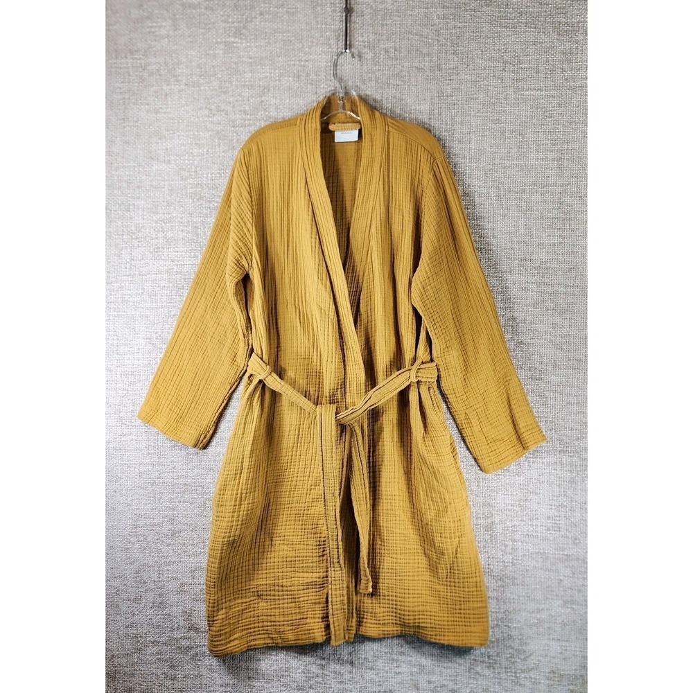 Parachute Cloud Cotton Dbl Gauze Robe Womens M Burnt Yellow Mustard Pockets